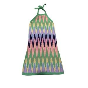 ROXY Multicolor Knit Halter Mini Dress Zigzag Pattern Women’s XS Retro Festival
